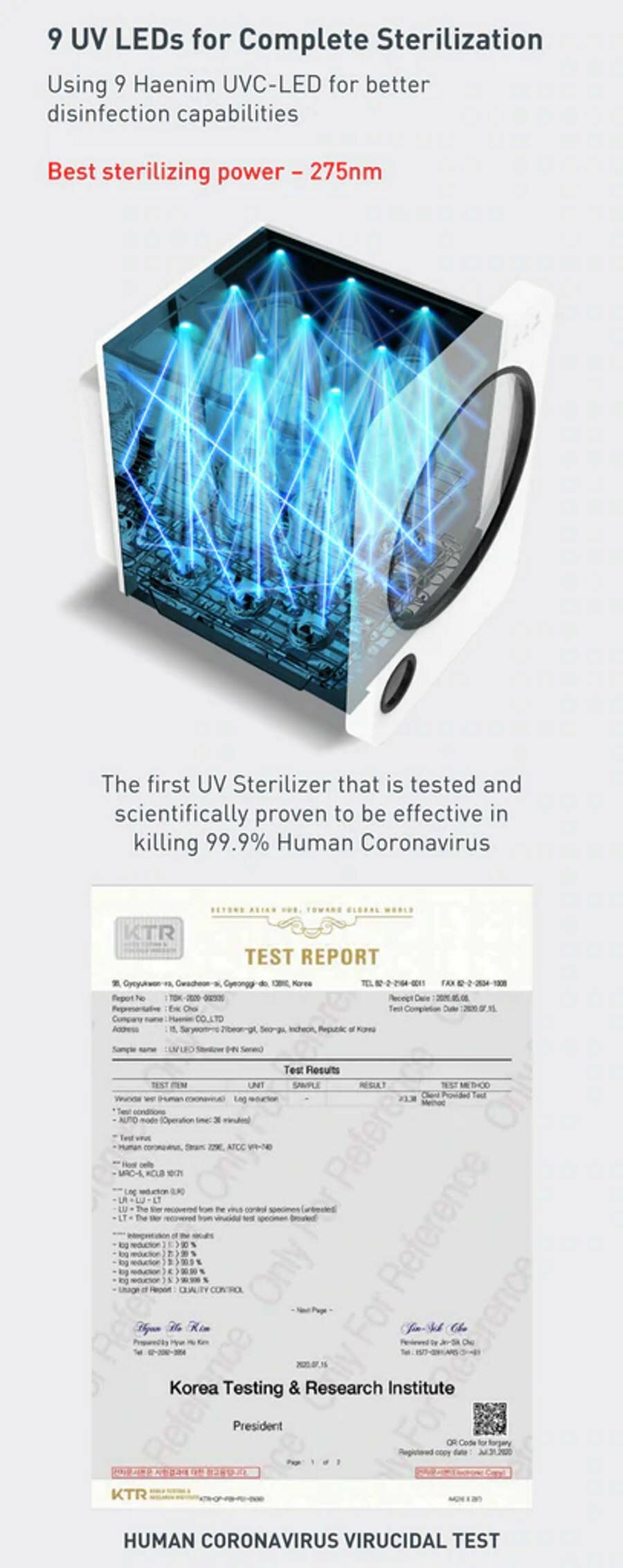Haenim 3G+ UV Steriliser Descriptions