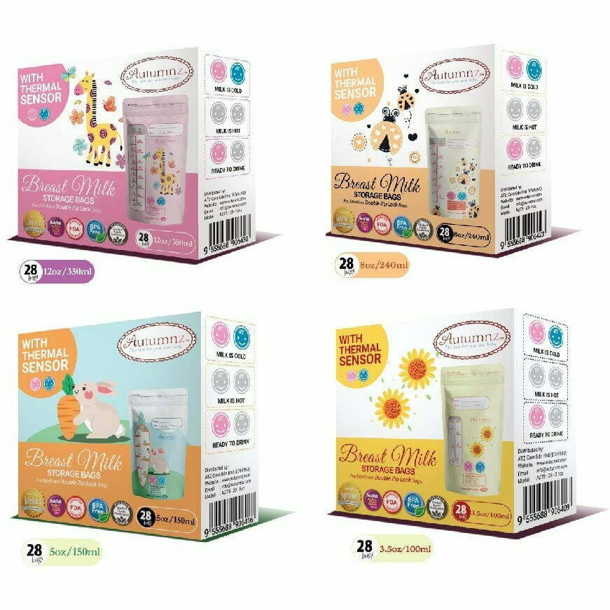 Autumnz: Double Zip Lock Breastmilk Storage Bags With Thermal Sensor