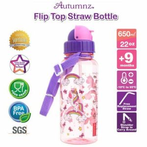 Autumnz Flip Top Straw Bottle 650ml RAINBOW UNICORN1