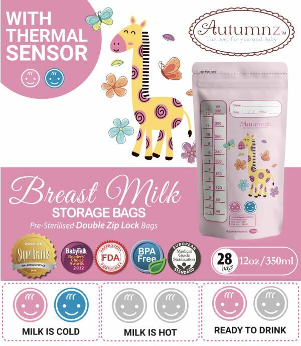 Autumnz Thermal Sensor Breastmilk Storage Bags 12oz - 28pcs Descriptions