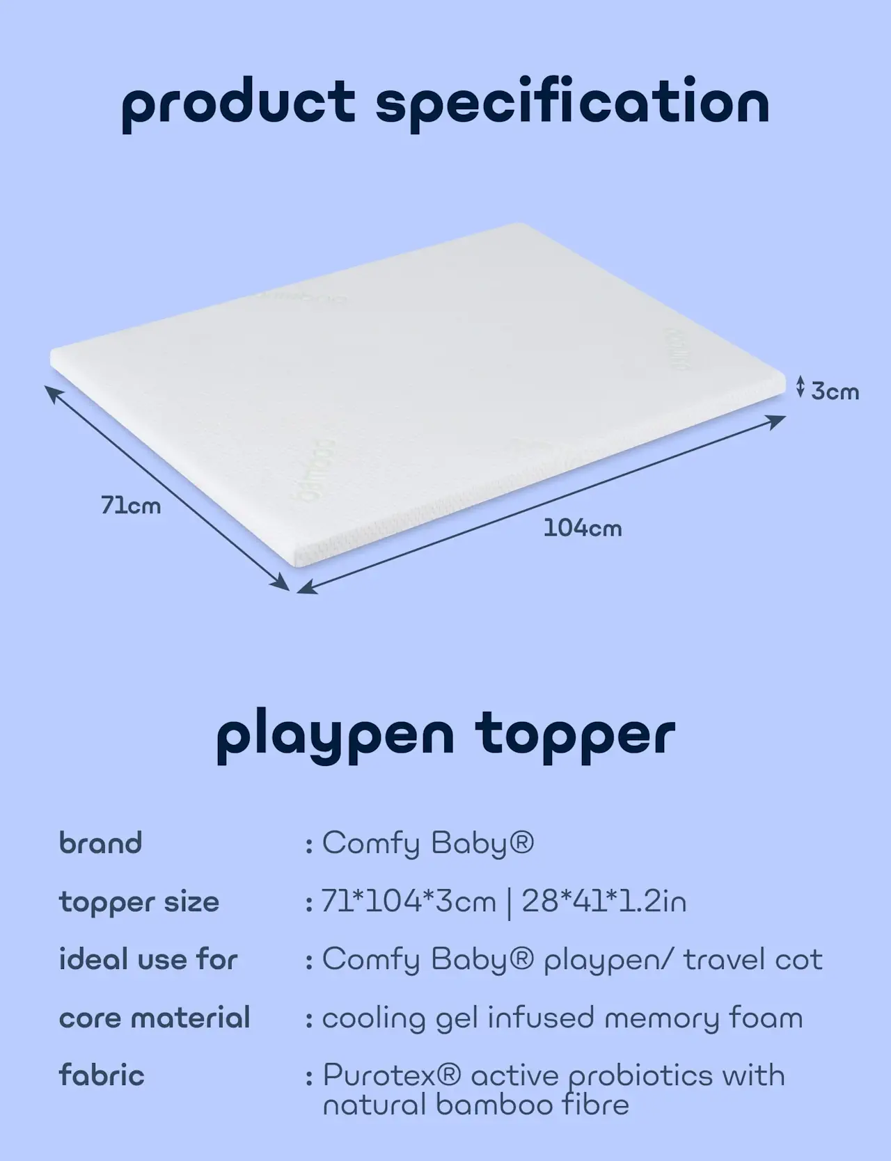 Comfy Baby Cooling Purotex Playpen Topper