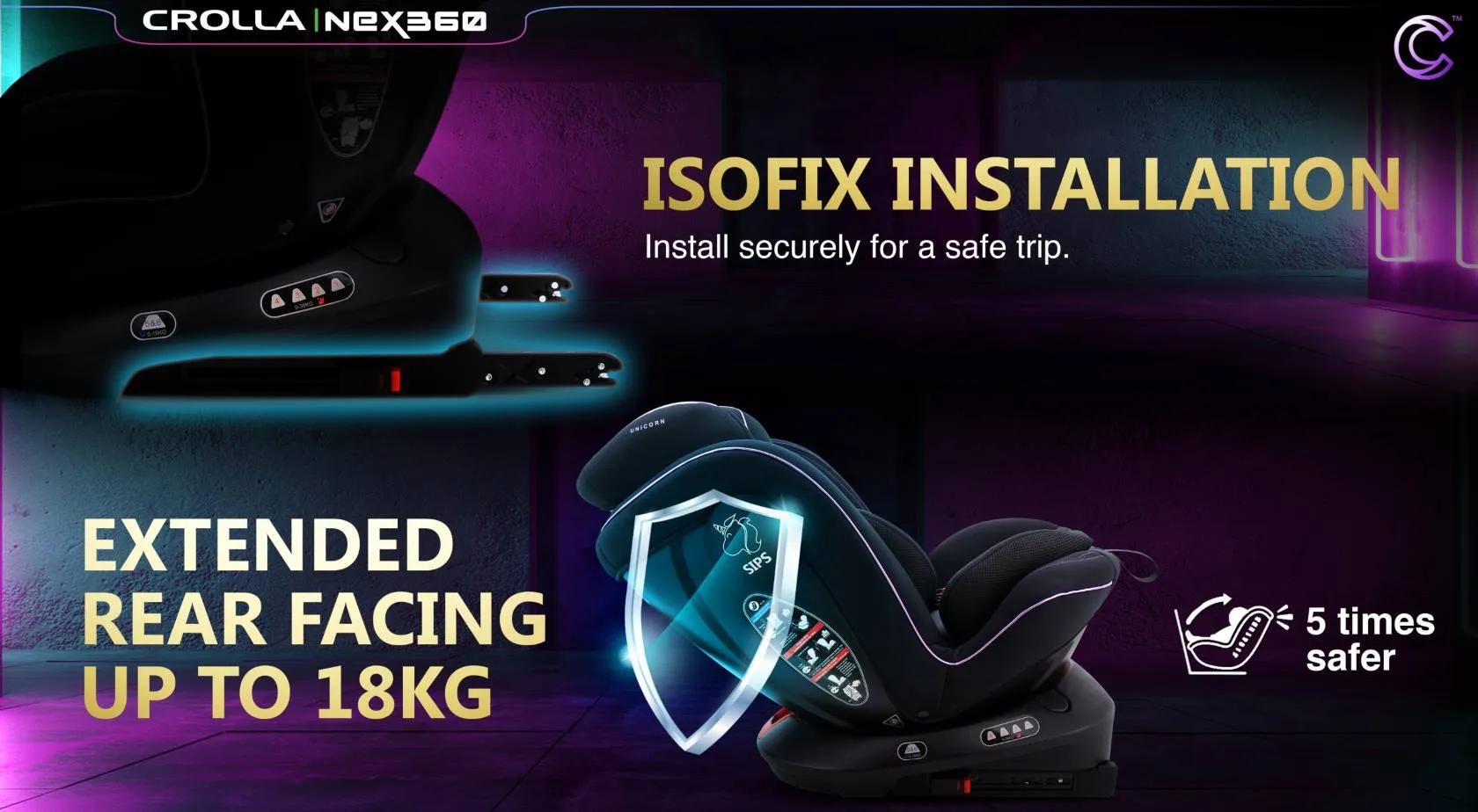 Crolla Nex360 Spin Isofix Car Seat UNICORN