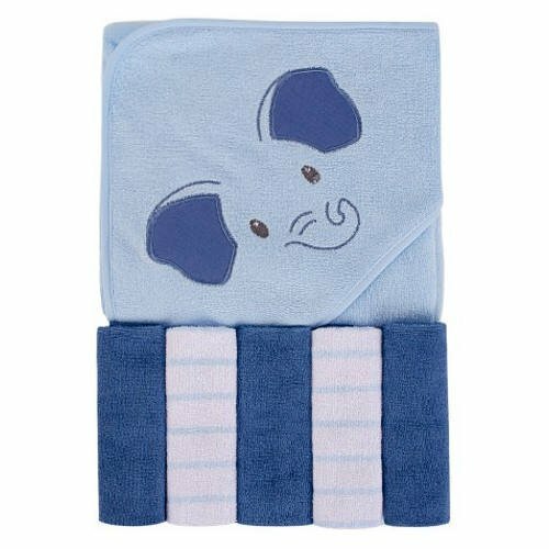 Hudson Baby Hooded Towel & Wash Cloths BLUE ELEPHANT 57844