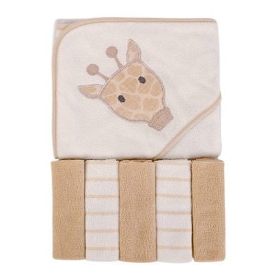 Hudson Baby Hooded Towel & Wash Cloths BROWN GIRAFFE 57848