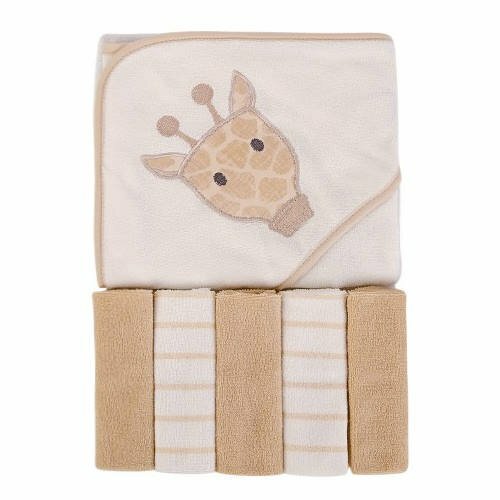 Hudson Baby Hooded Towel & Wash Cloths BROWN GIRAFFE 57848