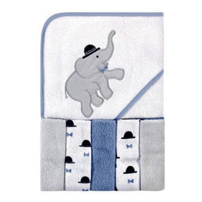 Hudson Baby Hooded Towel & Wash Cloths ELEPHANT BLUE HAT 59591