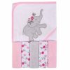 Hudson Baby Hooded Towel & Wash Cloths ELEPHANT PINK FLOWER 59594