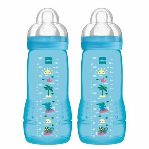 MAM Easy Active Baby Bottle 330ml TWIN BLUE SUNSHINE & CROC