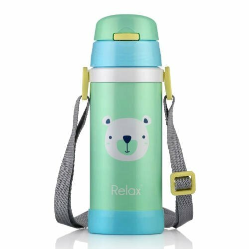 Relax Stainless Steel Kids Thermal Flask With Straw BLUE BEAR