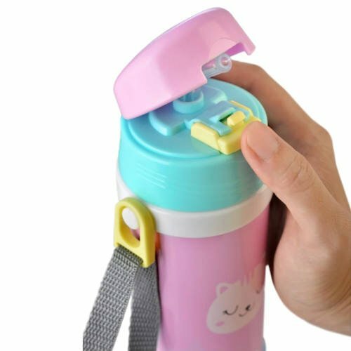 Relax Stanless Steel Kids Thermal Flask With Straw PINK CAT 2