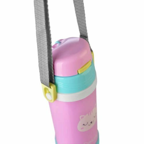 Relax Stanless Steel Kids Thermal Flask With Straw PINK CAT 3