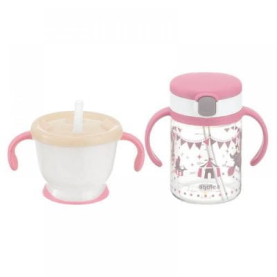 Richell Aqulea Training Cup & Straw Bottle PINK