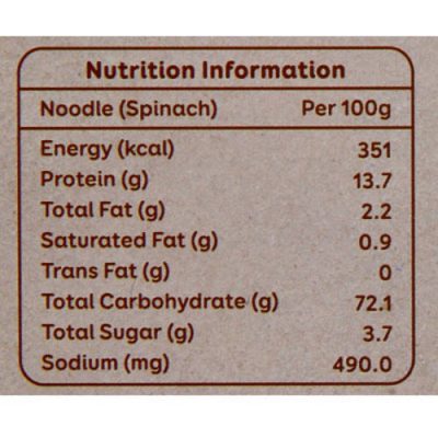 Bib Gourmet Baby Nooddle NUTRITION iNFORMATION- SPINACH & SWEET POTATO