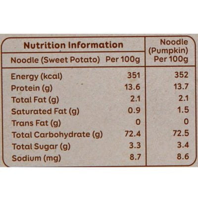 Bib Gourmet Baby Nooddle Nutrition Info - PUMPKIN BROCOLLI BEETROOT & SWEET POTATO 1