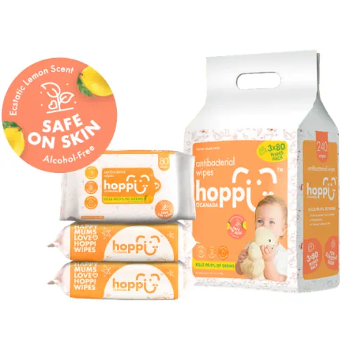 Hoppi Antibacterial Baby Wipes 80 Wipes x 3