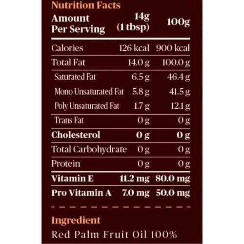 MommyJ Red Palm Oil Nutrition Facts