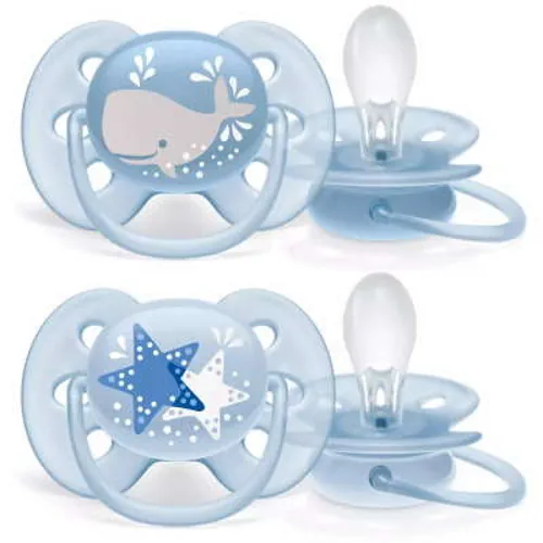 Avent Pacifiers 0-6 months Ultra Soft Blue Hello Baby