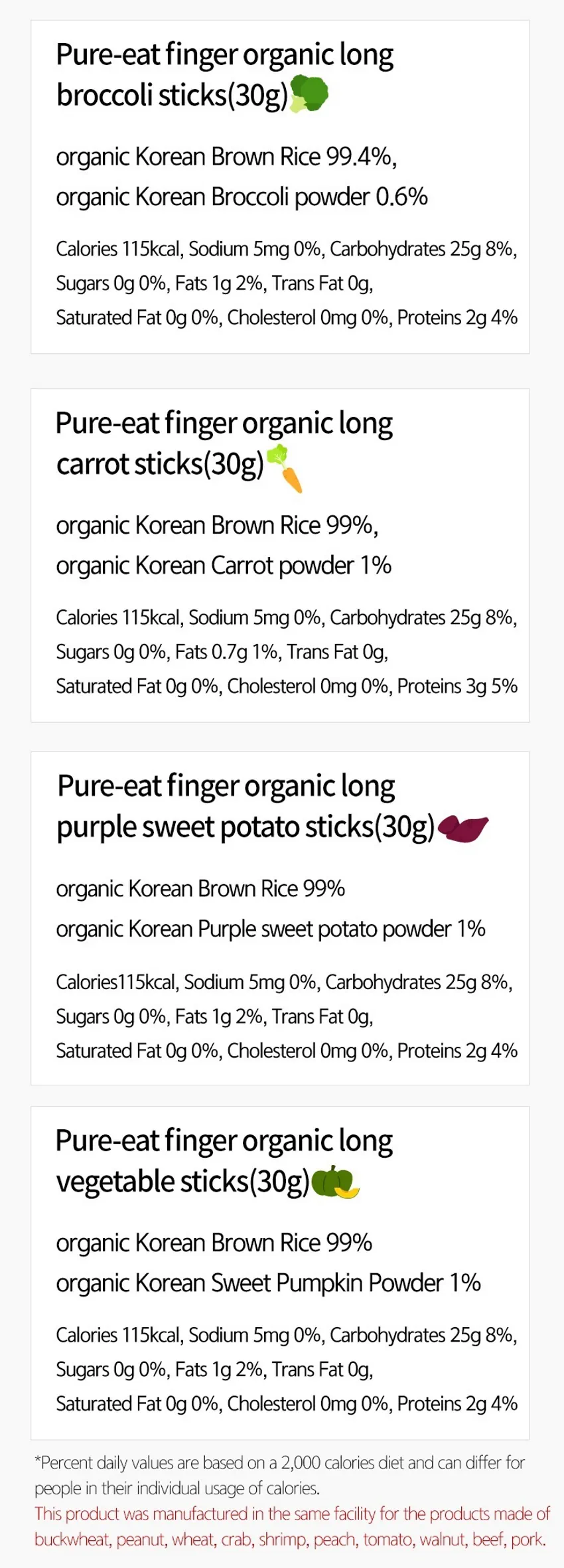 Pure-Eat Organic Finger Stick Nutrition Fact
