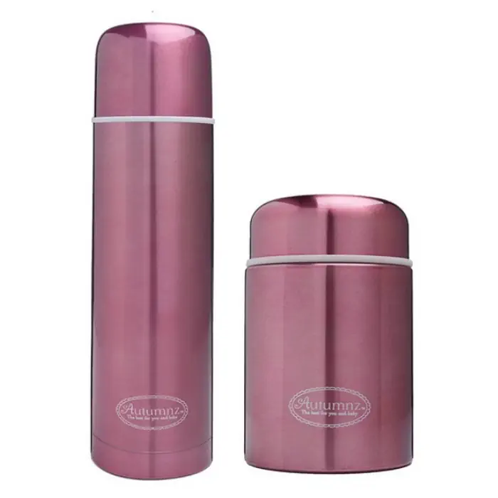 Autumnz Stainless Steel Vacuum Flask 500ml & Food Jar 500ml Set METALIC BURGUNDY