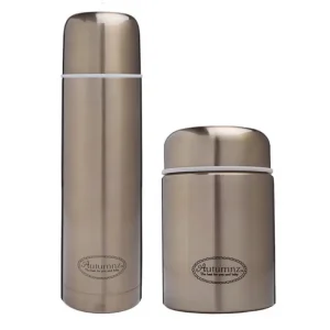 Autumnz Stainless Steel Vacuum Flask 500ml & Food Jar 500ml Set METALIC GOLD