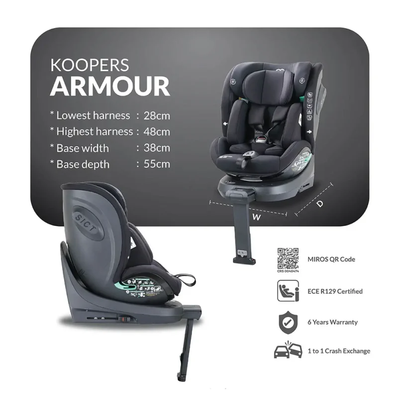 Koopers Armour R129 Isofix 360 Car Seat DIMENSION