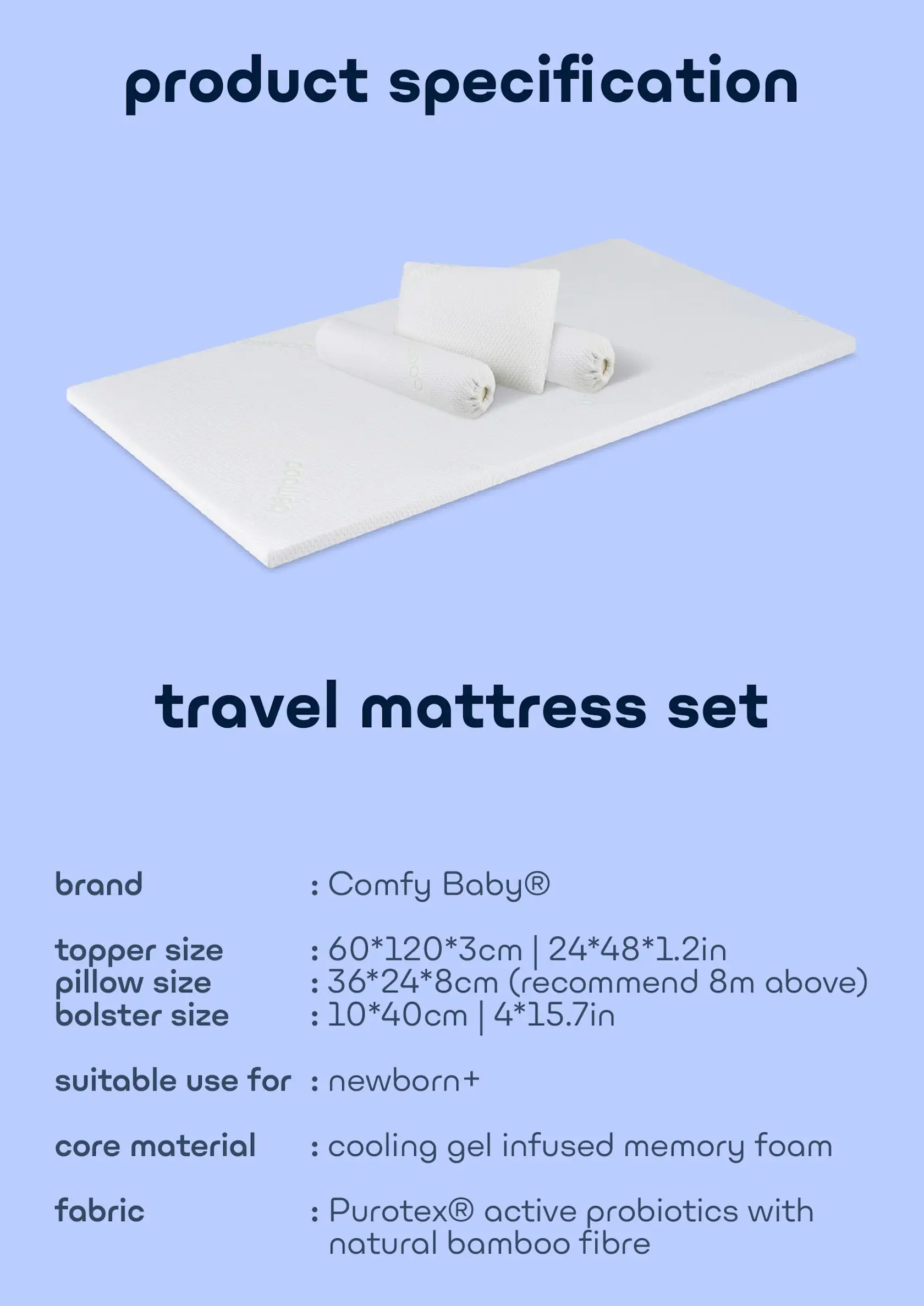 Comfy Baby Cooling Purotex Travel Mattress Set