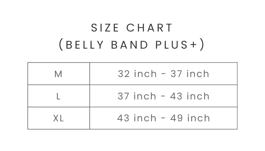 Shapee Belly Band Plus Descriptions SIZE CHART